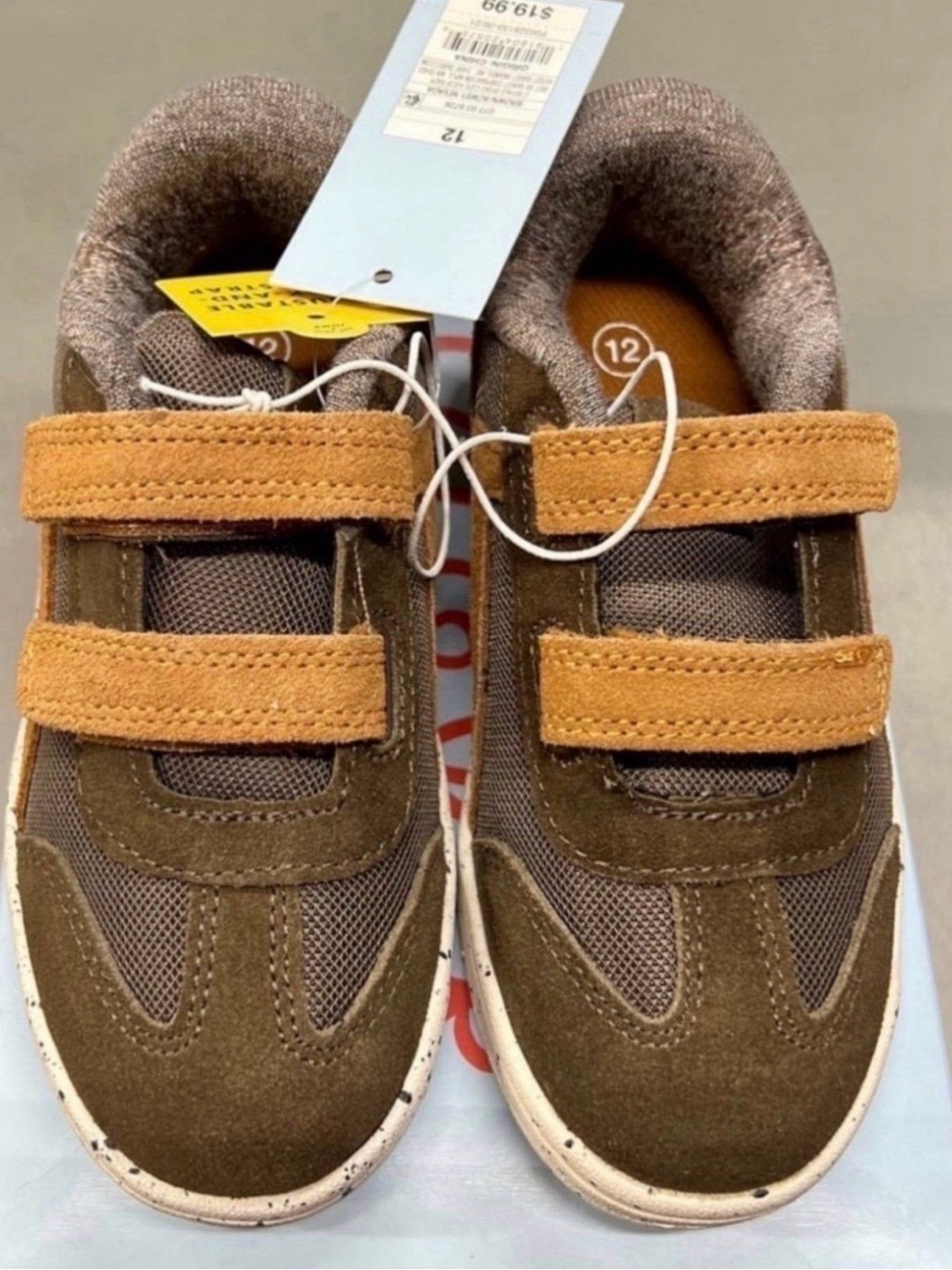 Kids Brown & Tan Velcro Sneakers Shoes Size 12